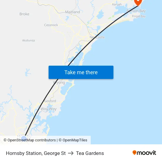 Hornsby Station, George St to Tea Gardens map
