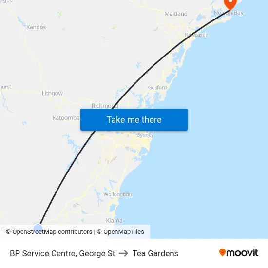 BP Service Centre, George St to Tea Gardens map