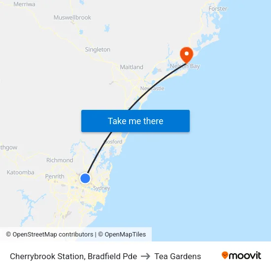 Cherrybrook Station, Bradfield Pde to Tea Gardens map