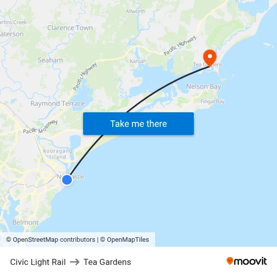 Civic Light Rail to Tea Gardens map