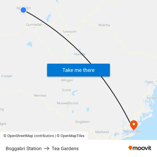 Boggabri Station to Tea Gardens map