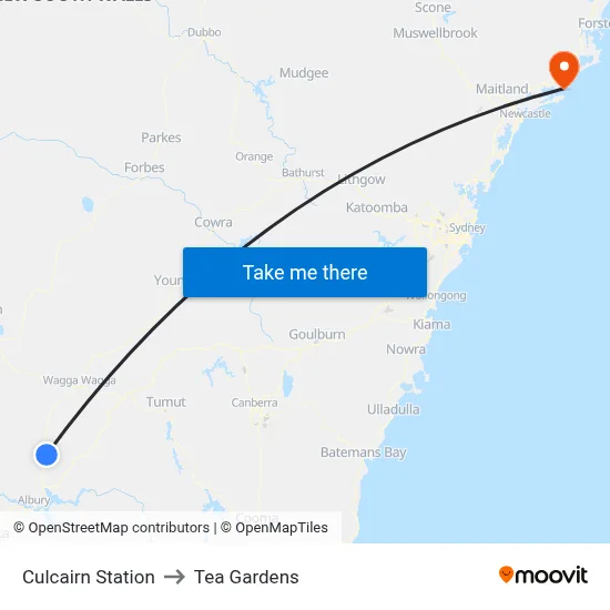 Culcairn Station to Tea Gardens map