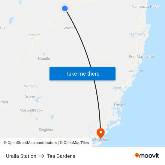 Uralla Station to Tea Gardens map