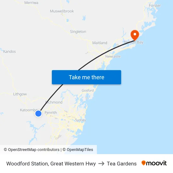 Woodford Station, Great Western Hwy to Tea Gardens map