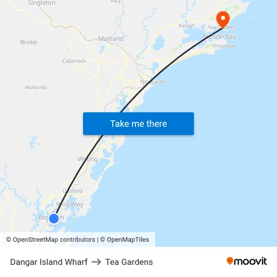 Dangar Island Wharf to Tea Gardens map