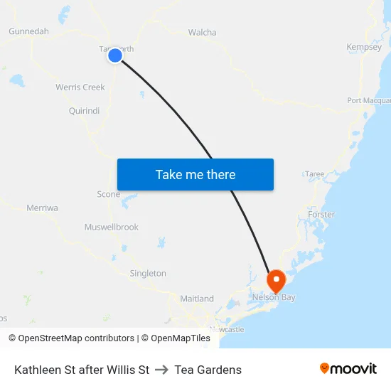 Kathleen St after Willis St to Tea Gardens map