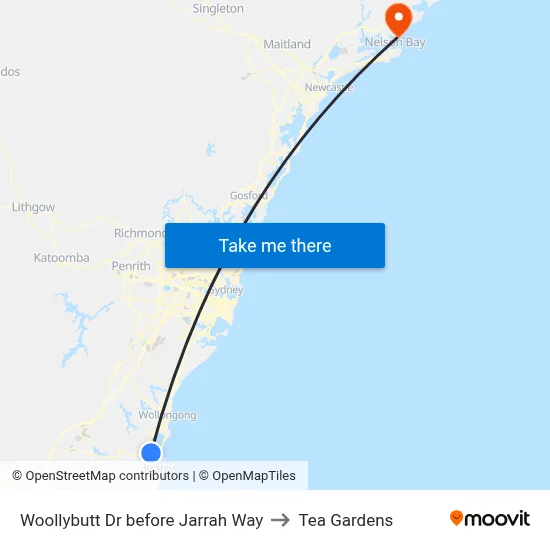 Woollybutt Dr before Jarrah Way to Tea Gardens map