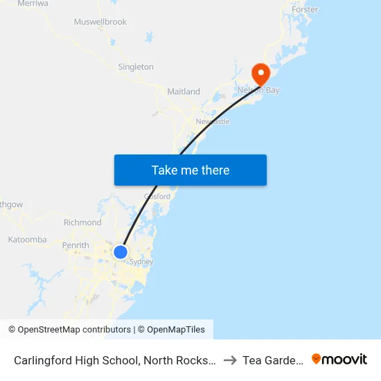 Carlingford High School, North Rocks Rd to Tea Gardens map