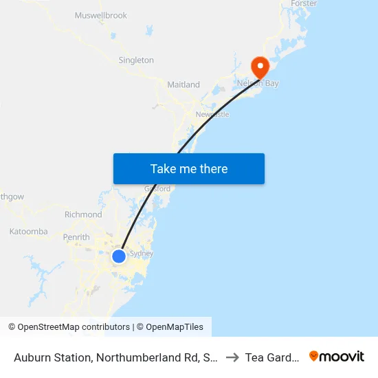 Auburn Station, Northumberland Rd, Stand C to Tea Gardens map