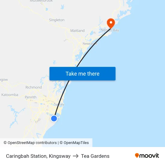 Caringbah Station, Kingsway to Tea Gardens map