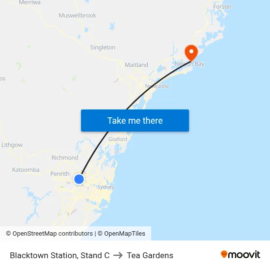 Blacktown Station, Stand C to Tea Gardens map