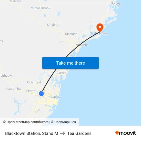 Blacktown Station, Stand M to Tea Gardens map