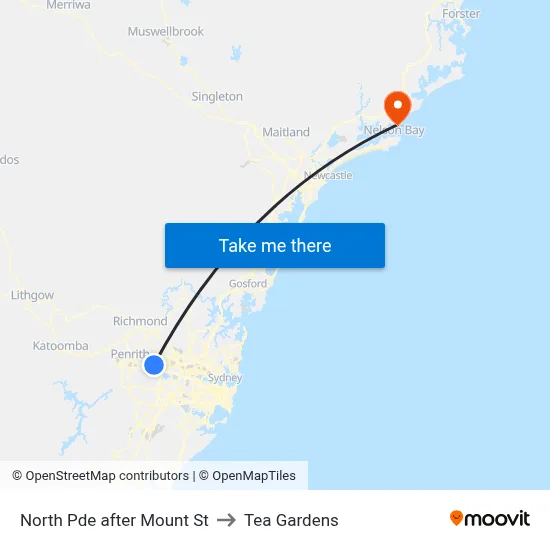North Pde after Mount St to Tea Gardens map