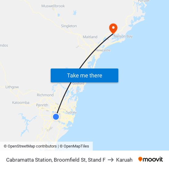 Cabramatta Station, Broomfield St, Stand F to Karuah map