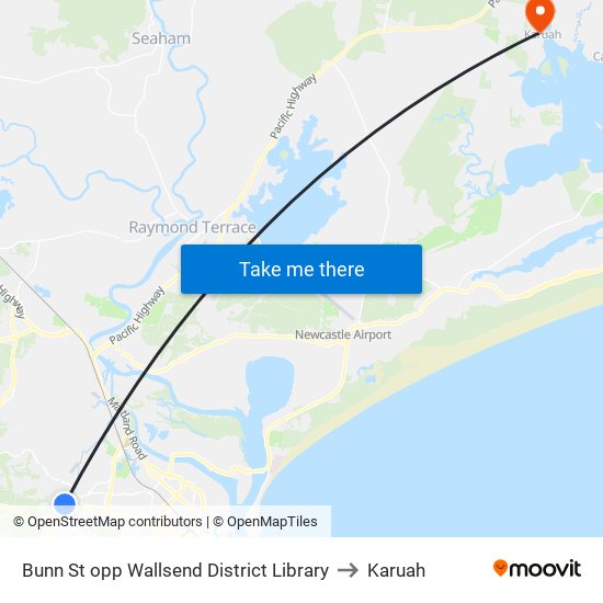 Bunn St opp Wallsend District Library to Karuah map