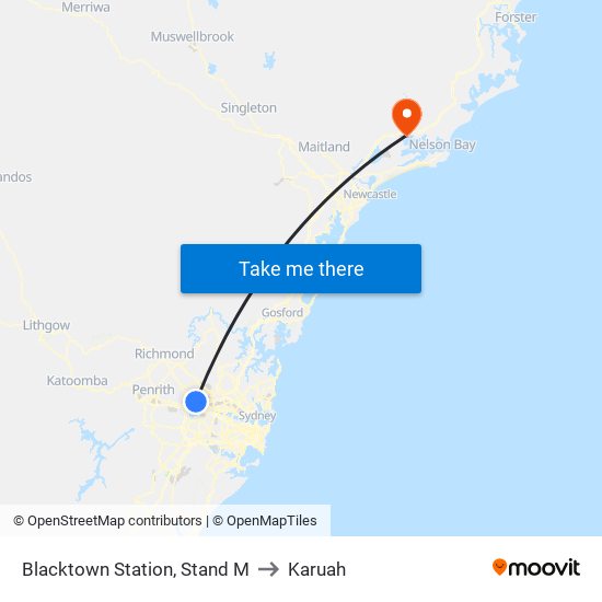 Blacktown Station, Stand M to Karuah map