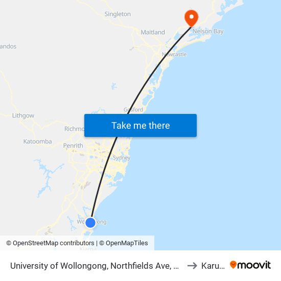 University of Wollongong, Northfields Ave, Stand A to Karuah map