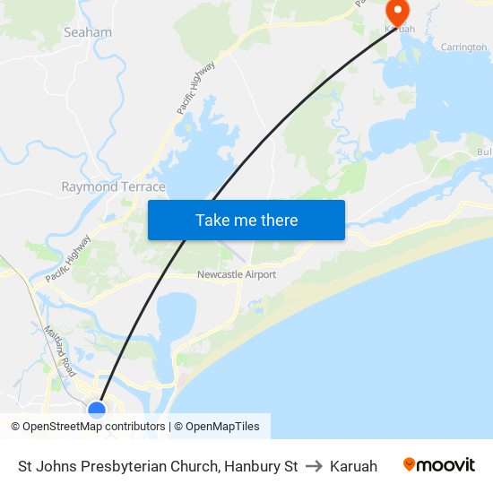 St Johns Presbyterian Church, Hanbury St to Karuah map