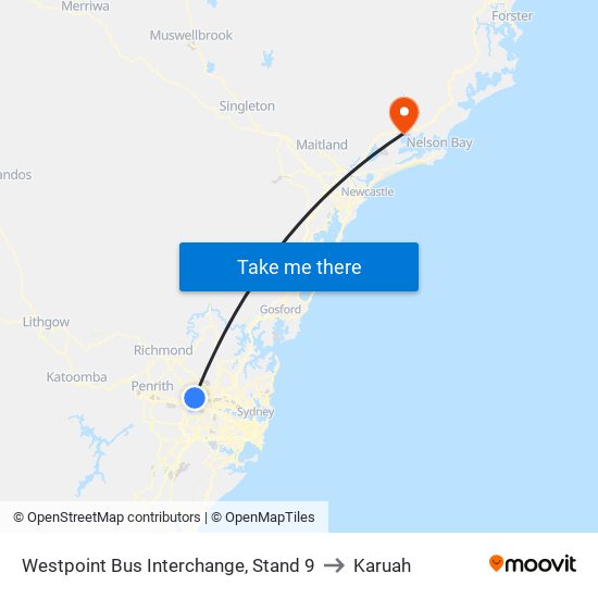 Westpoint Bus Interchange, Stand 9 to Karuah map