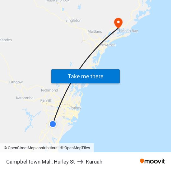 Campbelltown Mall, Hurley St to Karuah map