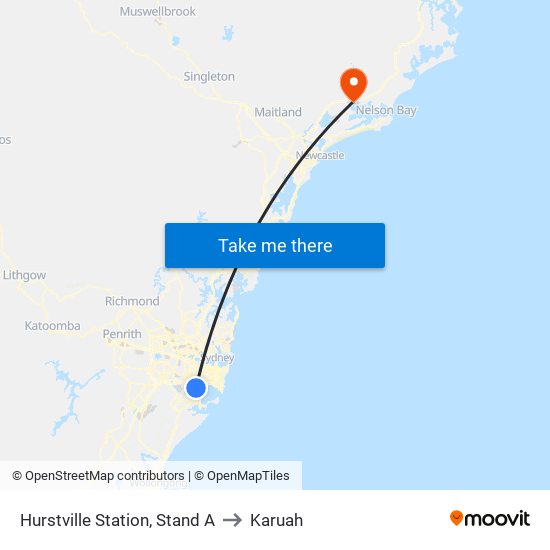 Hurstville Station, Stand A to Karuah map