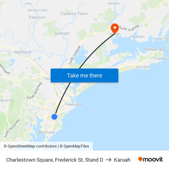 Charlestown Square, Frederick St, Stand D to Karuah map