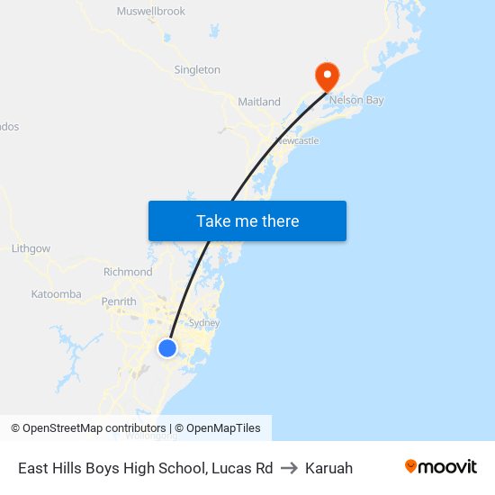 East Hills Boys High School, Lucas Rd to Karuah map