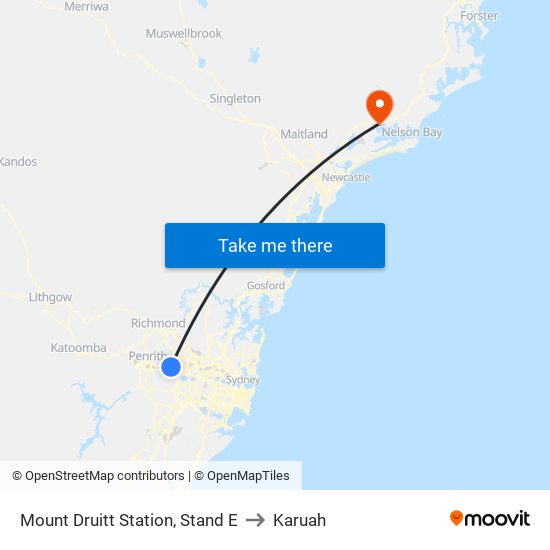 Mount Druitt Station, Stand E to Karuah map