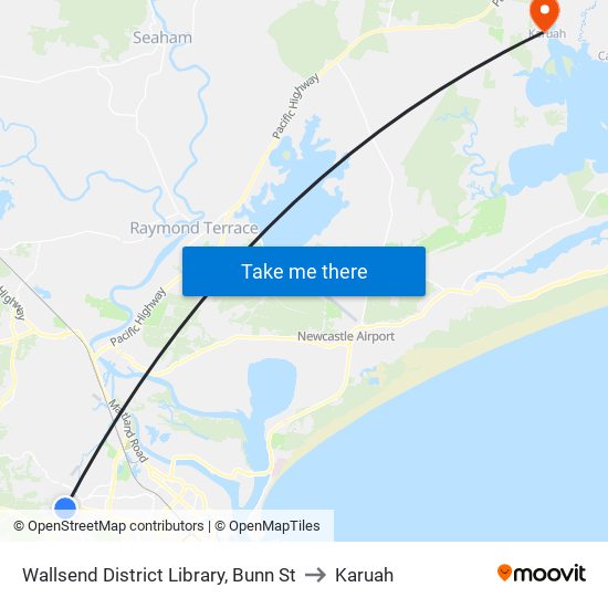 Wallsend District Library, Bunn St to Karuah map