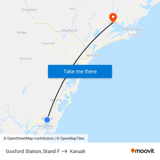 Gosford Station, Stand F to Karuah map