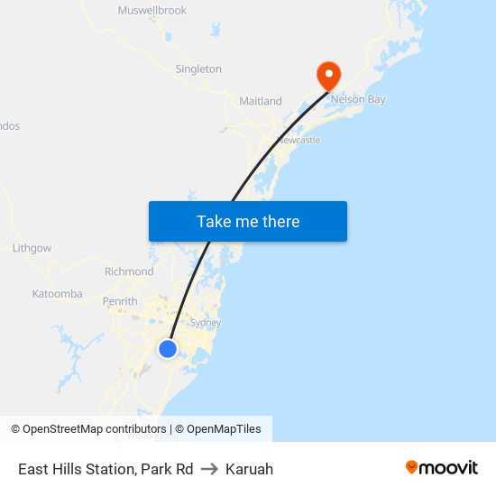 East Hills Station, Park Rd to Karuah map