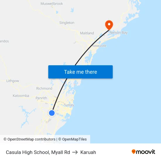 Casula High School, Myall Rd to Karuah map
