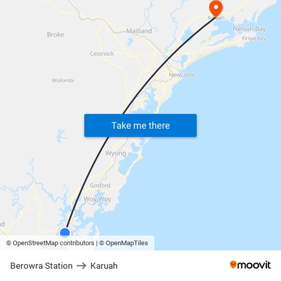 Berowra Station to Karuah map