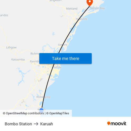 Bombo Station to Karuah map