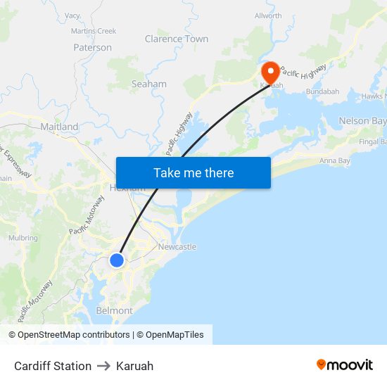Cardiff Station to Karuah map