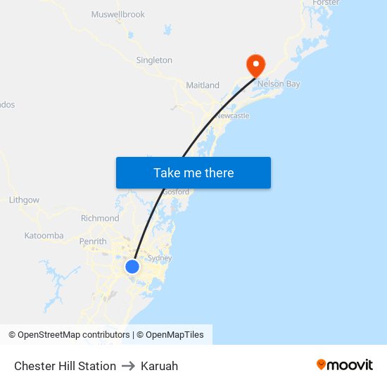 Chester Hill Station to Karuah map