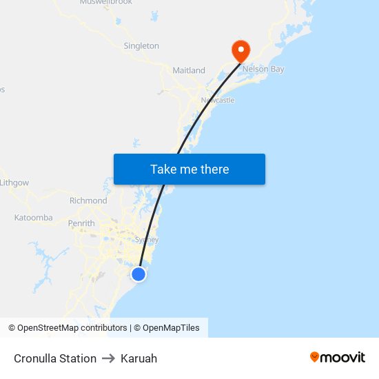 Cronulla Station to Karuah map