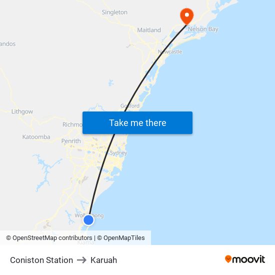 Coniston Station to Karuah map