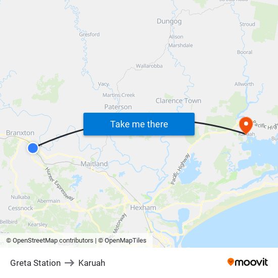 Greta Station to Karuah map