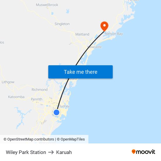 Wiley Park Station to Karuah map