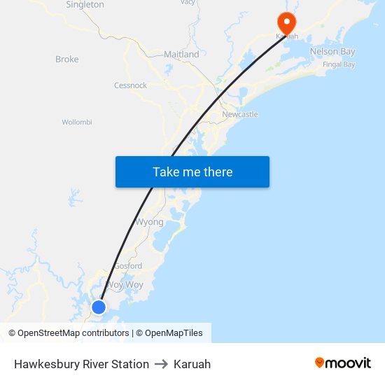 Hawkesbury River Station to Karuah map