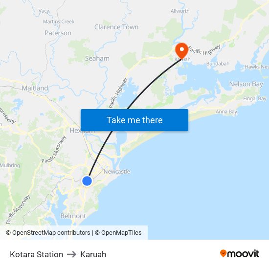 Kotara Station to Karuah map