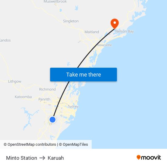 Minto Station to Karuah map