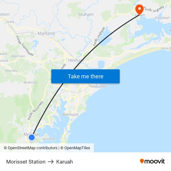 Morisset Station to Karuah map