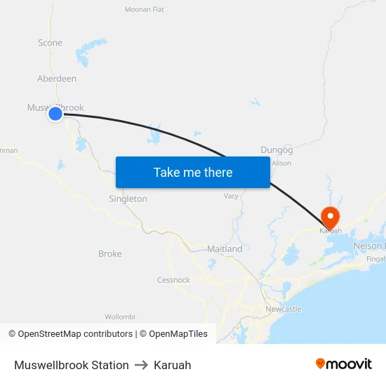 Muswellbrook Station to Karuah map