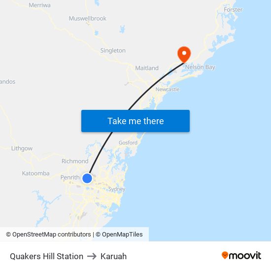 Quakers Hill Station to Karuah map