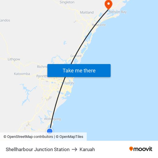 Shellharbour Junction Station to Karuah map