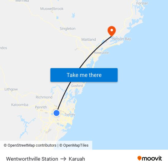 Wentworthville Station to Karuah map