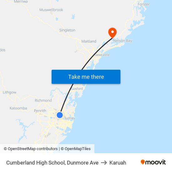 Cumberland High School, Dunmore Ave to Karuah map