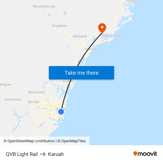 QVB Light Rail to Karuah map